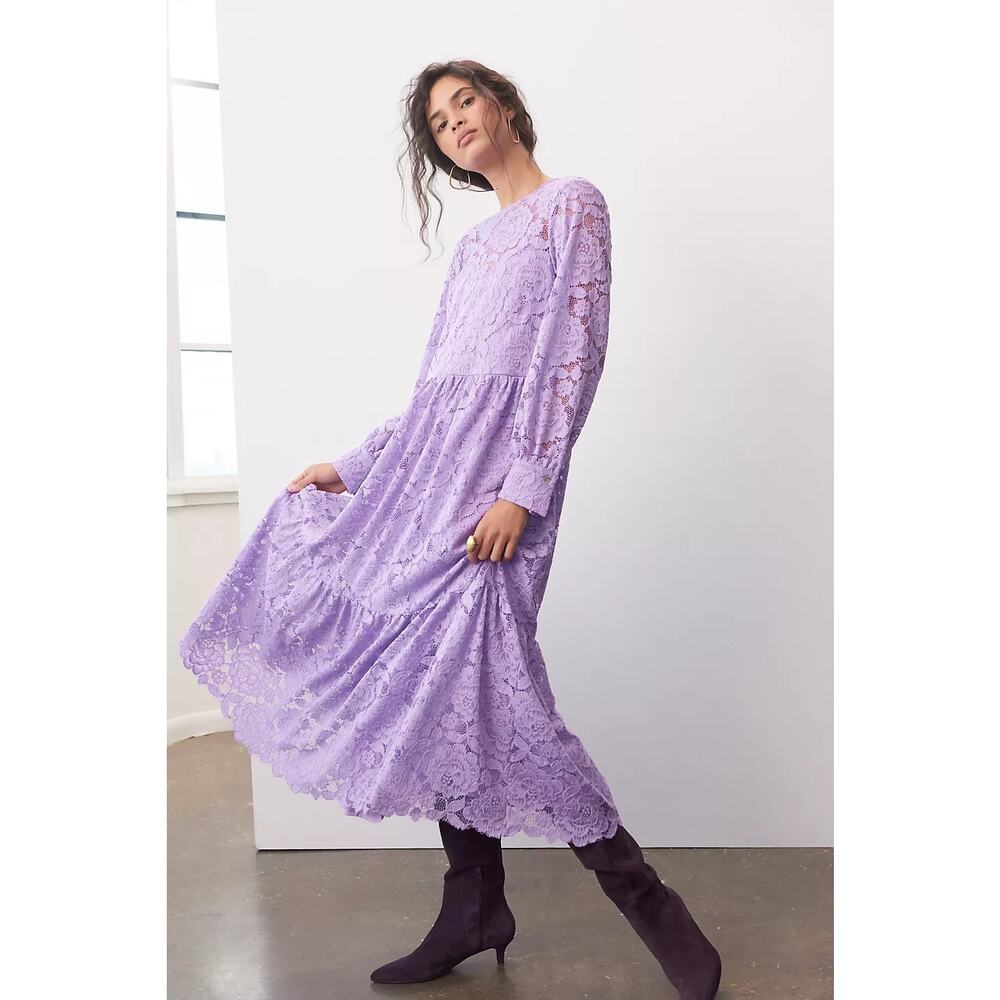HUTCH Anthropologie Purple Olivia Lace Midi Dress NWT